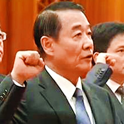 Retired general Liu Yuan is sworn in in his new role as as a vice-chairman of the national legislature’s economic and finance committee. Photo: SCMP Pictures