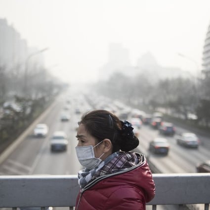 A pedestrian in Beijing during last December’s red smog alert. The environmental ministry created a total emission control department in 2010 to ensure targets were met, but the approach has been criticised as ineffective. Photo: AFP