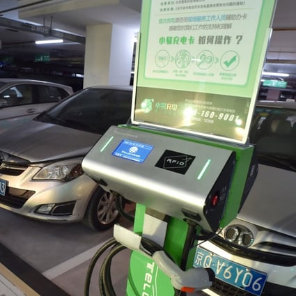 Electric cars at a charging station near Beijing West Railway Station. Premier Li Keqiang has called for further development of charging facilities on the mainland. Photo: Xinhua