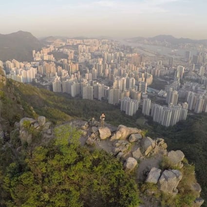 A drone view.over Lion Rock, which has sheer cliffs overlooking Kowloon. Photo: Edwin Lee