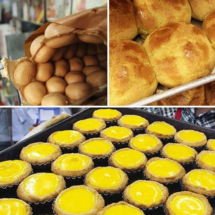Ching Git-kau holds a tray of Portugese tarts at Hoover Cake Shop in Kowloon City. Photo: SCMP Pictures