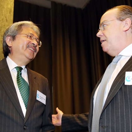 Hong Kong Financial Secretary John Tsang Chun-wah and HSBC Holdings Chief Executive Stuart Gulliver at the ‘Project Citizens Forum: What Makes Hong Kong An International Financial Centre’. Photo: Edward Wong