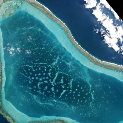 The Scarborough Shoal in the South China Sea, in a photo captured by Planet Labs on March 12. Photo: Reuters