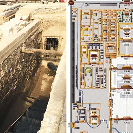 Yuan dynasty foundations, left. found beneath the Forbidden City in Beijing. Graphic: SCMP Pictures