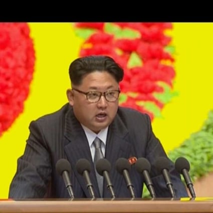 A still from North Korean state TV showing the country’s leader Kim Jong-un speaking at the government party’s congress on Sunday. He said the nation would not use nuclear weapons unless its sovereignty was attacked. Photo: Associated Press