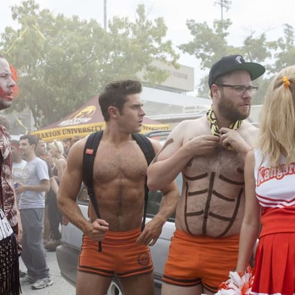 Zac Efron (centre) and Seth Rogen (second from right) in Bad Neighbours 2. Photo: AP