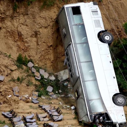 Dozens were killed when a bus fell into a valley in Chunhua county in Xianyang, Shaanxi province, in May 2015. Road accidents kill an estimated 260,000 people each year in China, according to the WHO. Photo: Reuters