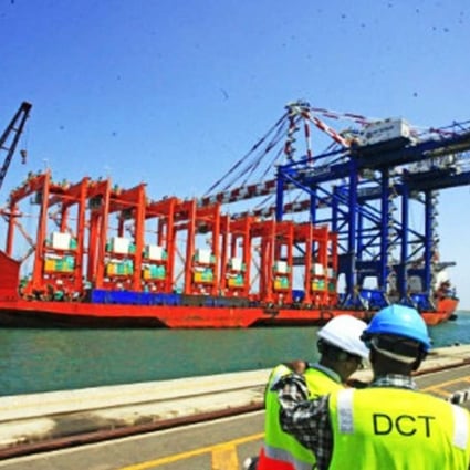 The Chinese heavy-lift ship Zhen Hua 9 delivers giant cranes from Shanghai to the new Doraleh container terminal in Djibouti. Photo: SCMP Pictures