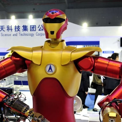 The robotic astronaut "Xiaotian" seen at the 17th China International Industry Fair in Shanghai in November 2015. Photo: Xinhua