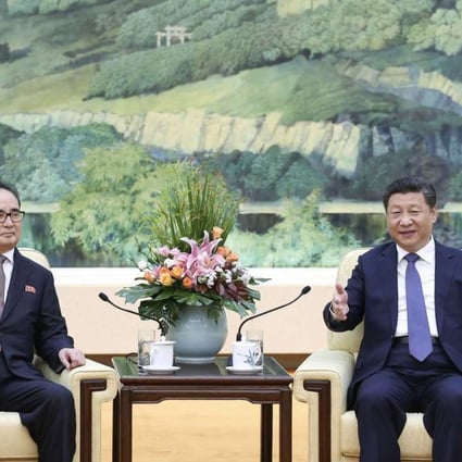 North Korean envoy Ri Su-yong with Chinese President Xi Jinping in Beijing on Wednesday. Photo: Xinhua