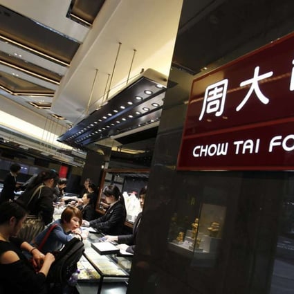 A Chow Tai Fook store in Hong Kong’s Tsim Sha Tsui shopping district. The jewellery chain secured a 55 per cent discount on a lease renewal in Central district. Photo: Reuters