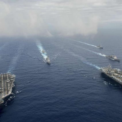 US aircraft carriers taking part in naval exercises off the coast of the Philippines last month. Photo: Reuters