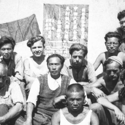 Xie Weijin (third from right at the back) with fellow inmates at Gurs internment camp, in France, in 1939.