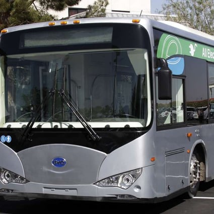 An electric bus produced by China's BYD seen in this 2013 file photo. The company expects to win a tender offer for new energy buses for Shenzhen. Photo: AP