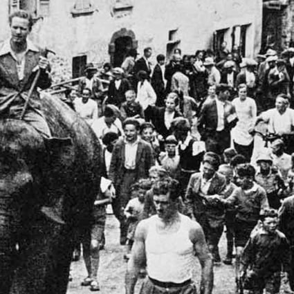Richard Halliburton riding an elephant in the Alps, in 1935. Pictures: Rhodes College Special Collections; courtesy of Maxine Sample / Don Schrepel