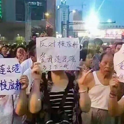 Thousands of residents Lianyungang, Jiangsu province turned out to protest plans to build a nuclear reprocessing plant on August 8. Photo: SCMP Pictures