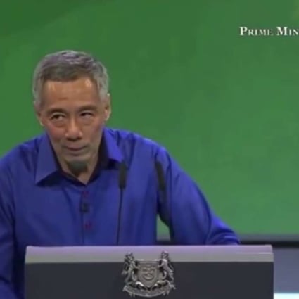 Lee, 64, was halfway through giving his National Day rally speech, in which he explained policy direction, when he seemed to look faint and be on the verge of collapsing before the TV camera abruptly turned away from him. Photo: YouTube