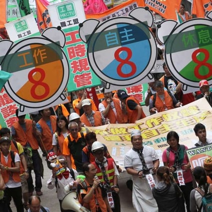 Protesters stage a May Day march to call for better wages and working conditions. Photo: Felix Wong