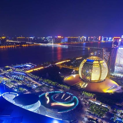 The venues of the B20 and G20 conferences sit across the Qiantang river from each other in Hangzhou. Photo: Imaginechina