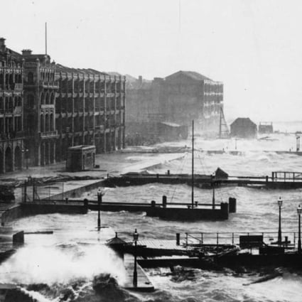 The South China Morning Post building on the Central waterfront during the 1906 typhoon.