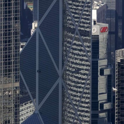 Central financial district office buildings. Bank of China Tower and Cheung Kong Center. Photo: Robert Ng
