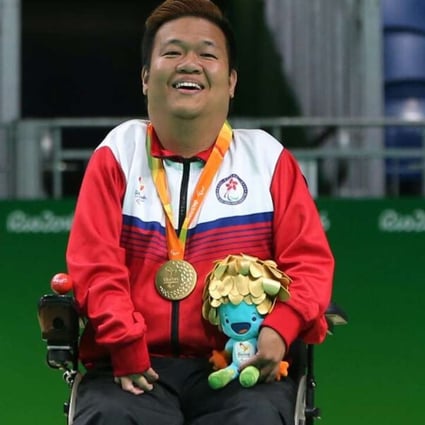 Leung Yuk-wing with his Paralympic Games boccia gold medal. Photo: SCMP Pictures