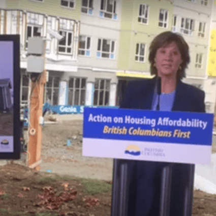Premier Christy Clark speaks in Burnaby about affordable housing. Photo: Facebook