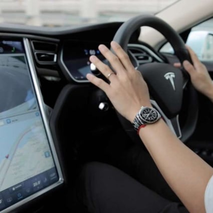 View of Tesla's Autopilot system. In early September the company added new safety measures that restrict drivers from taking their hands off the steering wheel. Photo: SCMP Pictures