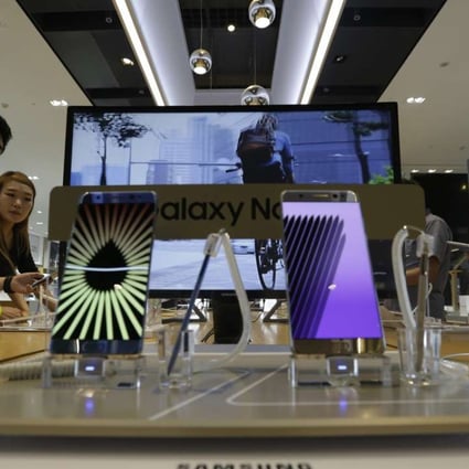 Samsung Galaxy Note 7 smartphones, which the company is recalling worldwide after several dozen of them are reported to have caught fire. Photo: AP
