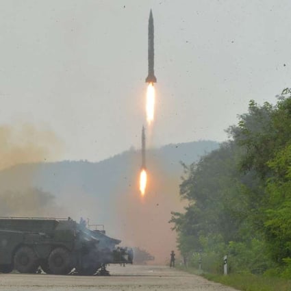 North Korea’s ballistic missiles launched during a drill. Photo: AP
