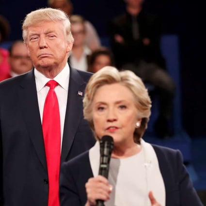 Republican Donald Trump and Democrat Hillary Clinton during the second presidential debate at Washington University in Missouri. Photo: Reuters