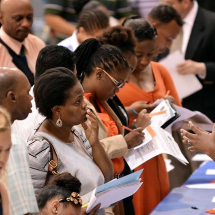 A jobs fair at a community centre in New York. The US Labor Department’s latest non-farm payrolls rose by 156,000 last month, down from a gain of 167,000 in August. Photo: