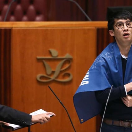 Sixtus “Baggio” Leung during the controversial oath-taking session in Legco. Photo: Sam Tsang