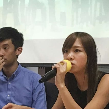 Baggio Leung Chung-hang and Yau Wai-ching speaking at a forum on Hong Kong’s localist movement organised by the Graduate Students’ Association of the National Taiwan University. Photo: Samuel Chan