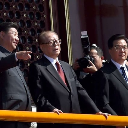 President Xi Jinping, left, former presidents Jiang Zemin and Hu Jintao at the grand parade marking the 70th anniversary of the end of the second world war on September 3, 2015. Photo: Reuters