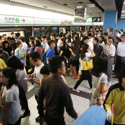 A busy train at Kowloon Tong station heading for Whampoa on Monday morning. Photos: David Wong
