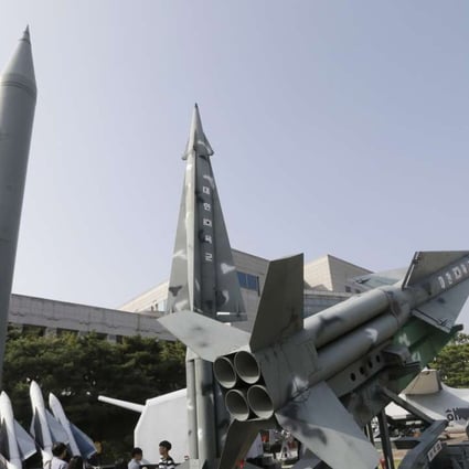 A mock North Korea's Scud-B missile, left, and South Korean missiles are displayed at Korea War Memorial Museum in Seoul, South Korea. Photo: AP