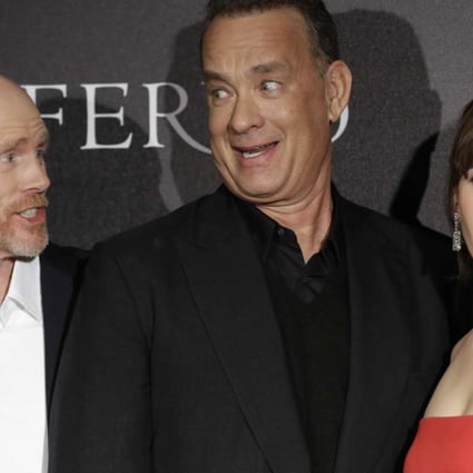 Director Ron Howard with Tom Hanks and Felicity Jones at the premiere of Inferno in Florence. Photo: AP
