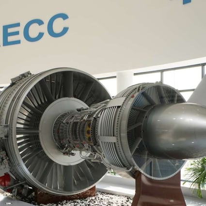 A mock-up of a Chinese-designed high-bypass turbofan engine for ChinaÕs civil jetliner programme is displayed inside the pavilion of a new state-owned engine-making giant, Aero Engine Corporation of China (AECC), at Airshow China in Zhuhai. Photo: Reuters