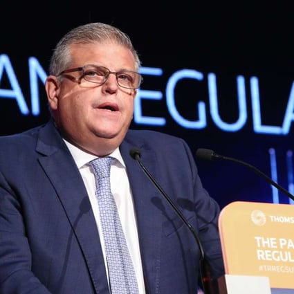 Tom Atkinson, executive director of enforcement, SFC, speaking at the Thomson Reuters 7th Pan Asian Regulatory Summit in Hong Kong. Photo: Edmond So