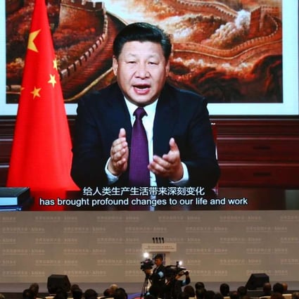 President Xi Jinping delivers a video address at the opening ceremony of the third World Internet Conference in Wuzhen in Zhejiang province on Wednesday. Photo: Simon Song