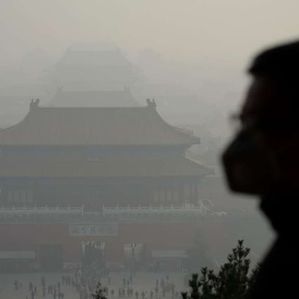 A man wears a face mask as he visits a park near the Forbidden City during heavy smog in Beijing on November 4. Photo: AFP