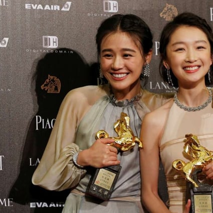 Ma Sichun (left) and Zhou Dongyu pose with their best leading actress trophies at the Golden Horse Awards, won for their roles in Hong Kong director Derek Tsang’s Soul Mate. Photo: Reuters