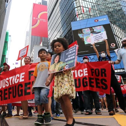 Children rallying during a World Refugee Day 2016 demonstration in Hong Kong. Photo: Edward Wong
