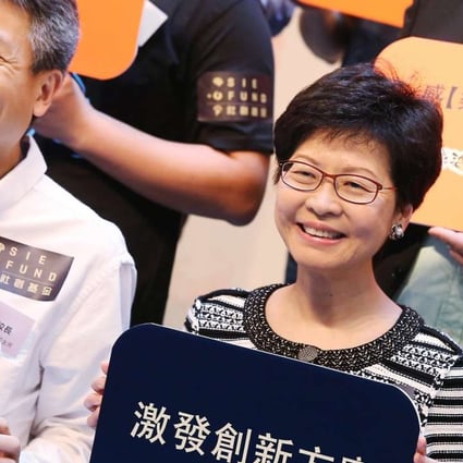 The chairman of the SIE Fund task force, Professor Stephen Cheung Yan-leung, and Chief Secretary Carrie Lam Cheng Yuet-ngor at a launch event for innovative ventures in May. Photo: K. Y. Cheng