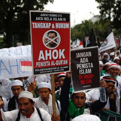 Indonesian Muslims attend a rally calling for the arrest of Jakarta’s Governor Basuki Tjahaja Purnama. Photo: Reuters