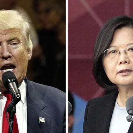 This combination of two photos shows US President-elect Donald Trump, left, speaking during a "USA Thank You" tour event in Cincinatti Thursday, Dec. 1, 2016, and Taiwan's President Tsai Ing-wen, delivering a speech during National Day celebrations in Taipei, Taiwan, Monday, Oct. 10, 2016. Trump spoke Friday, Dec. 2, with Tsai, a move that will be sure to anger China. Photo:AP