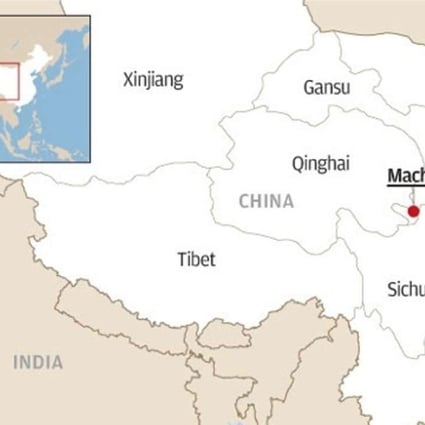 A Tibetan man is reported to have set himself alight in Machu, Gansu province. Graphic: Kaliz Lee