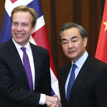 Chinese Foreign Minister Wang Yi with Norwegian counterpart Børge Brende in Beijing on Monday. Photo: Chinese Ministry of Foreign Affairs