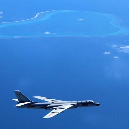 A Chinese H-6K bomber patrols the islands and reefs in the South China Sea. Photo: Xinhua via AP